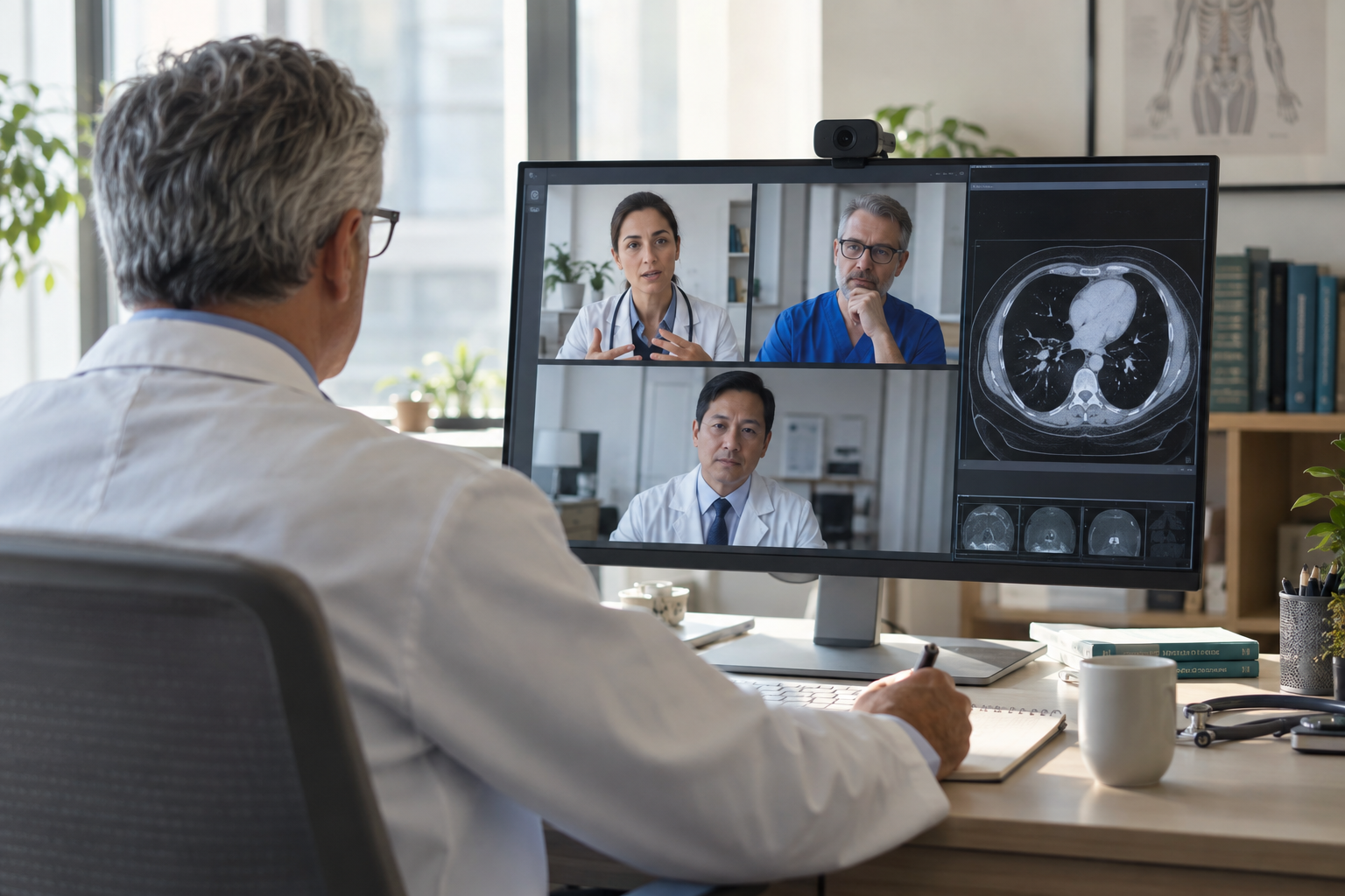 Doctors reviewing a medical case remotely
